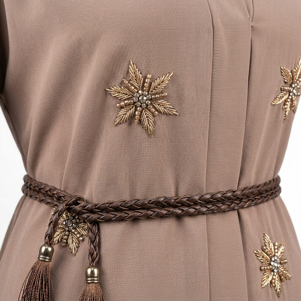 Taupe Gold Silver Starburst Scattered Belted Abaya