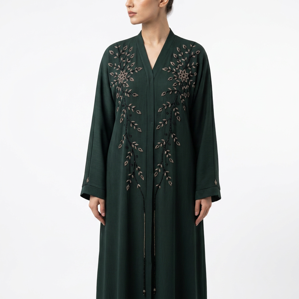 Emerald Green Gold Starburst Leaf Abaya