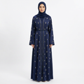 Navy Blue Gold Scattered Motif Crystal Embroidered Open Abaya with Rope Belt