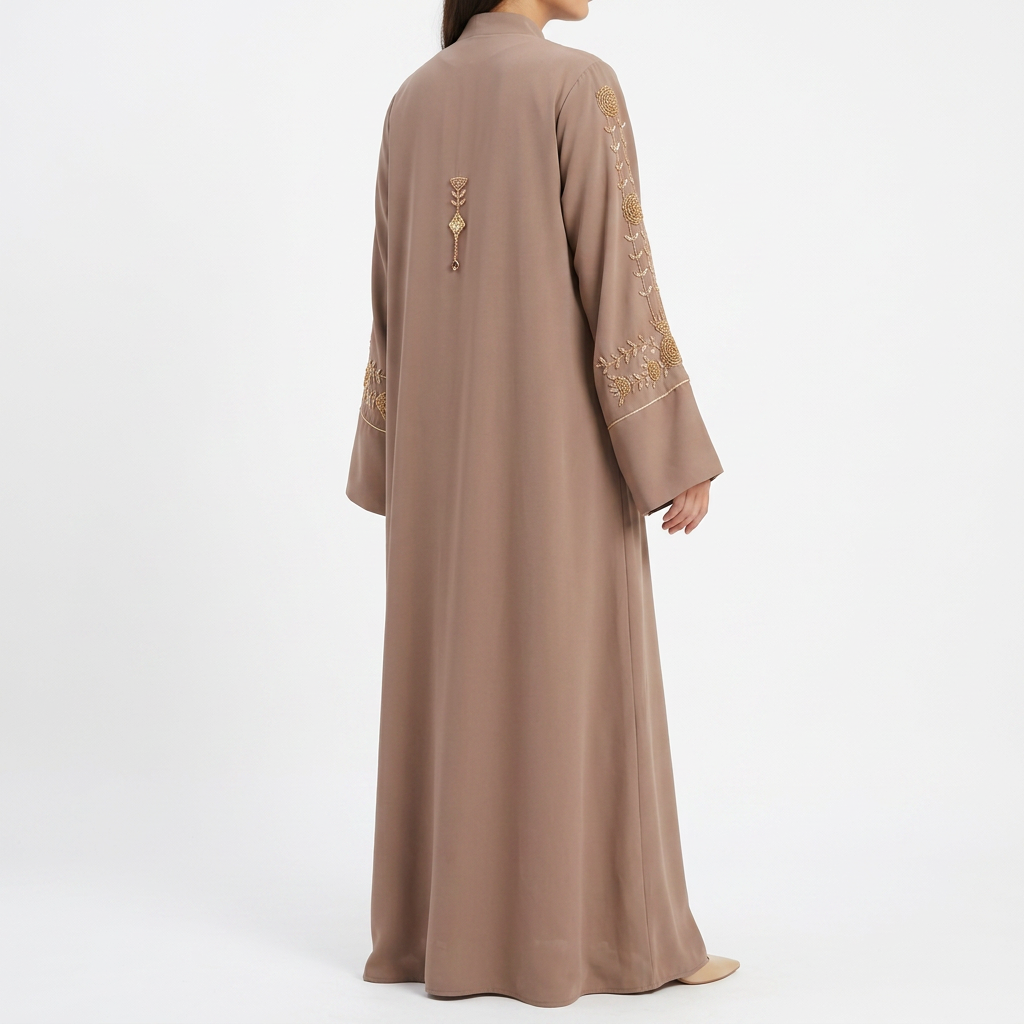 Mocha Brown Gold Rose Abaya