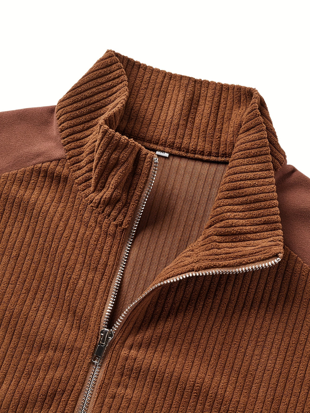 Men'S Casual Corduroy Quarter-Zip Pullover, Solid Color Long-Sleeve Sweater with Ribbed Collar, Durable Versatile Top for Daily Commute & Outdoors, Sporty, Regular Fit, Turtleneck, Long Sleeve, Zipper - Coffee Color