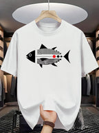 Trendy Printed T-Shirts for Men, Regular Standard Fit Comfortable Short Sleeve Casual Tee, Versatile Everyday Fashion Outfit Top - White