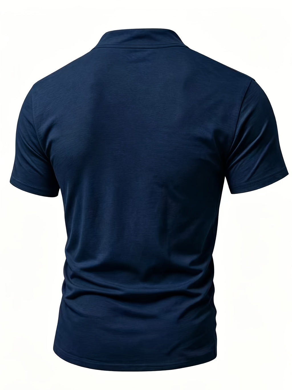 Men's Casual Drawstring Stand Collar Short Sleeve - Navy Color