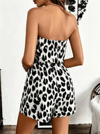 Bad Style Leopard Print Bandeau Jumpsuit, Summer Tummy Control Wide-Leg Shorts, Vacation Style - White