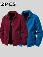 Men'S Casual Business Textured Lapel Jacket 2pcs Set, Easy Light Mature Business Style, Lapel Zipper Style with Side Pockets And Wrinkle-Resistant Stiff Suit, Middle-Aged Office Business Social Commuting Men'S Wear - created-sapphire+wine red