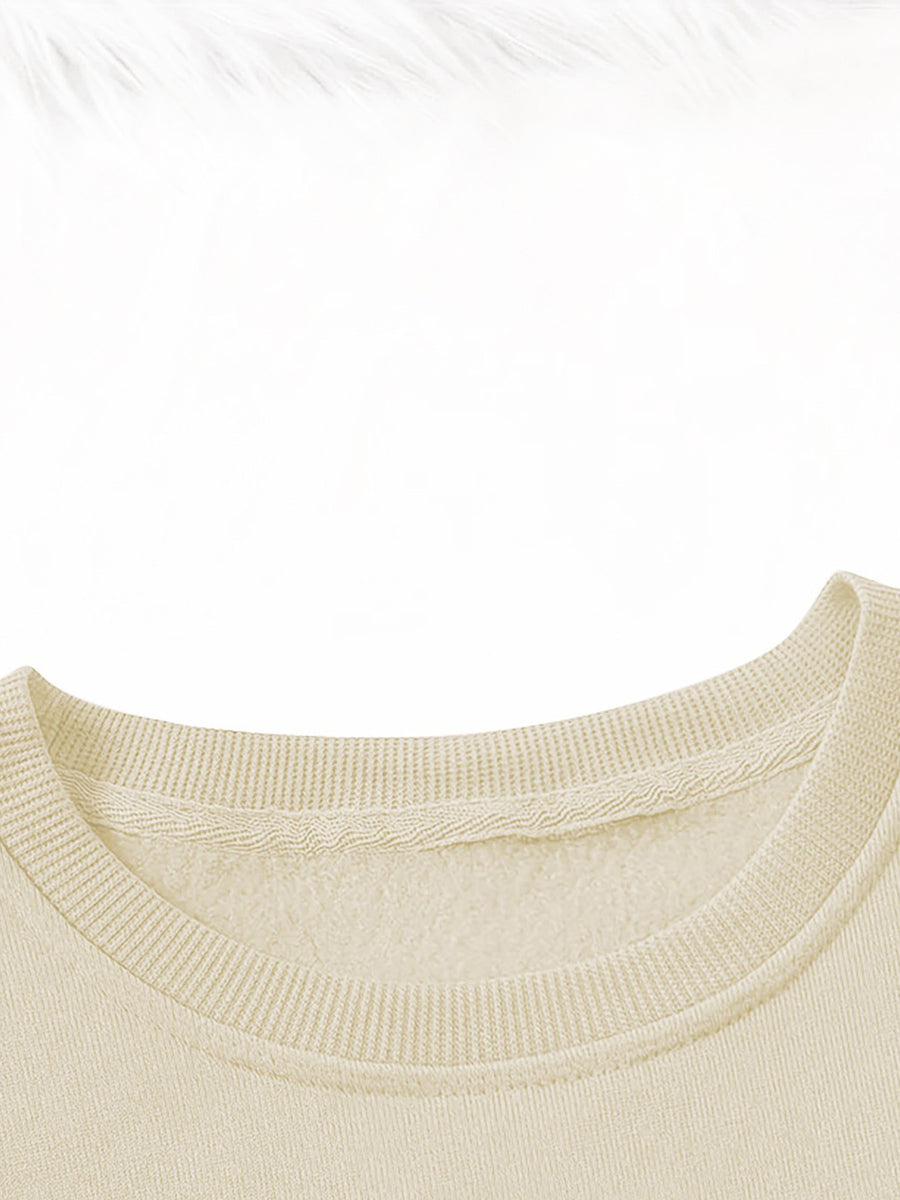 Women'S Casual Fleece-Lined Sweatshirt with a Round Neck And Matching Elastic Sports Pants Featuring a Leopard Print Design, Perfect for Autumn And Winter - Apricot