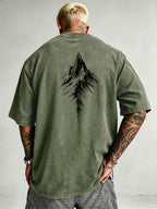 Men'S Heavyweight Distressed T-Shirt Washed Acid Wash Graphic Tee Vintage Aesthetic Streetwear Pure Breathable Comfort High Street Style Minimalist Casual Gym Workout Short Sleeve Essential Undershirt 2026 Summer New - Olive Green