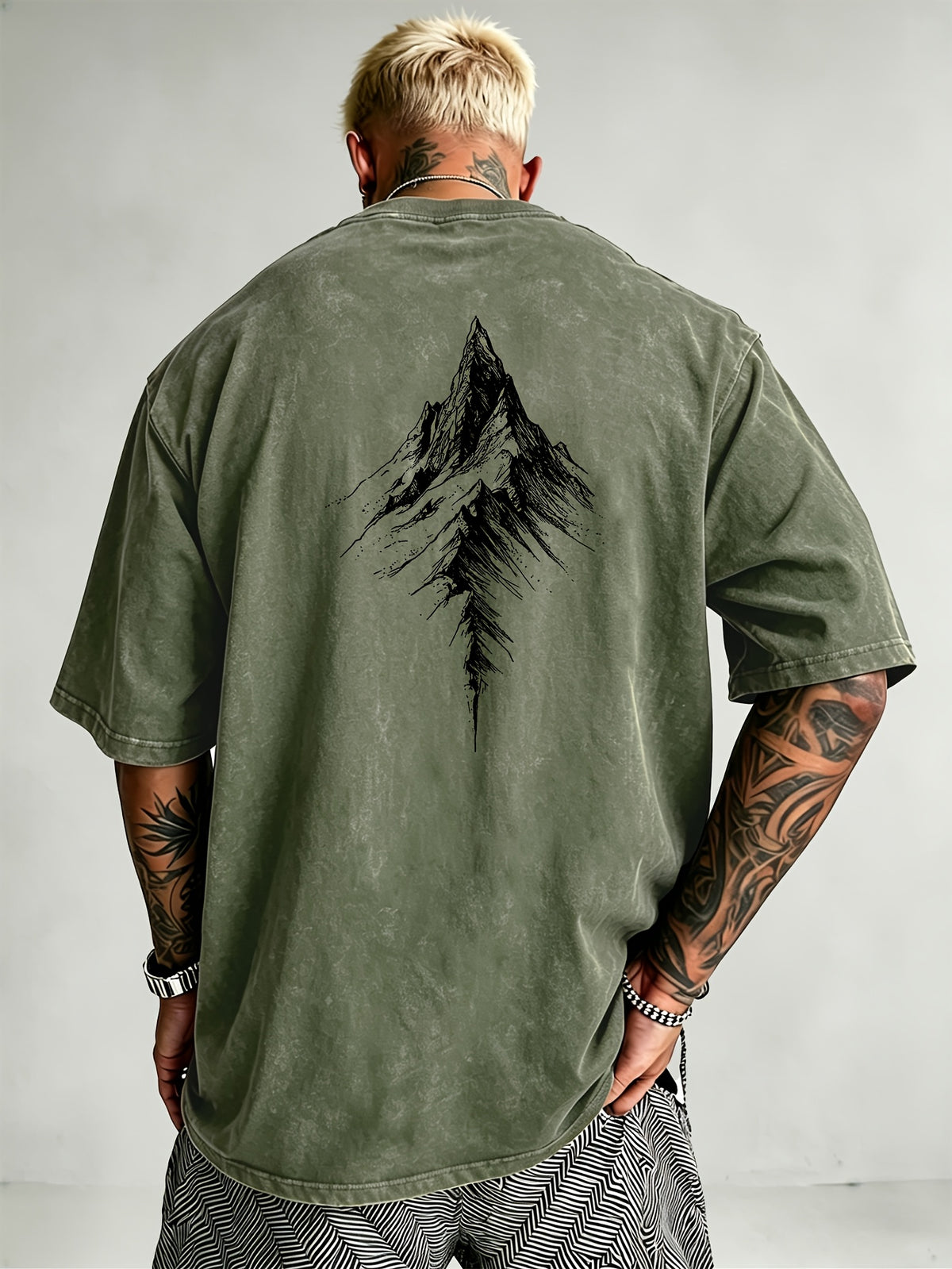 Men'S Heavyweight Distressed T-Shirt Washed Acid Wash Graphic Tee Vintage Aesthetic Streetwear Pure Breathable Comfort High Street Style Minimalist Casual Gym Workout Short Sleeve Essential Undershirt 2026 Summer New - Olive Green