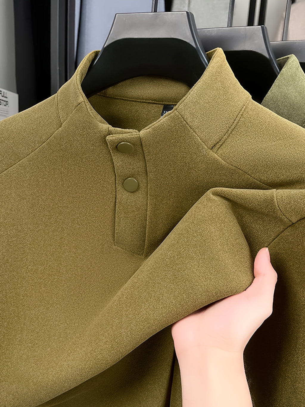 Men's Henley Neck Raglan Sleeve Velvet Long Sleeve Base Layer Shirt, Offers More Layering Than Regular Crew Neck or Half-Zip Collar Styles - SINBOS - Brown Golden