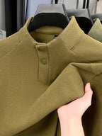 Men's Henley Neck Raglan Sleeve Velvet Long Sleeve Base Layer Shirt, Offers More Layering Than Regular Crew Neck or Half-Zip Collar Styles - SINBOS - Brown Golden