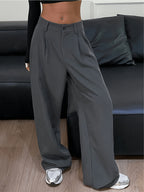 Women'S Easy Suit Casual Trousers (Classic Silhouette with Pleated Front And Stiff Fabric), Wardrobe Staple, Suitable for Spring/Summer Cafe Gatherings, Outdoor Dates, Weekend Parties, Elegant And Fashionable, Classic - Dark Gray