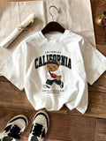 Women'S California Bear Graphic T-Shirt - Los Angeles Sports Design, Short Sleeve Crew Neck, Lightweight Polyester, Spring/Summer Casual Wear, Sporty Top | California Bear Print | Polyester Fabric - White