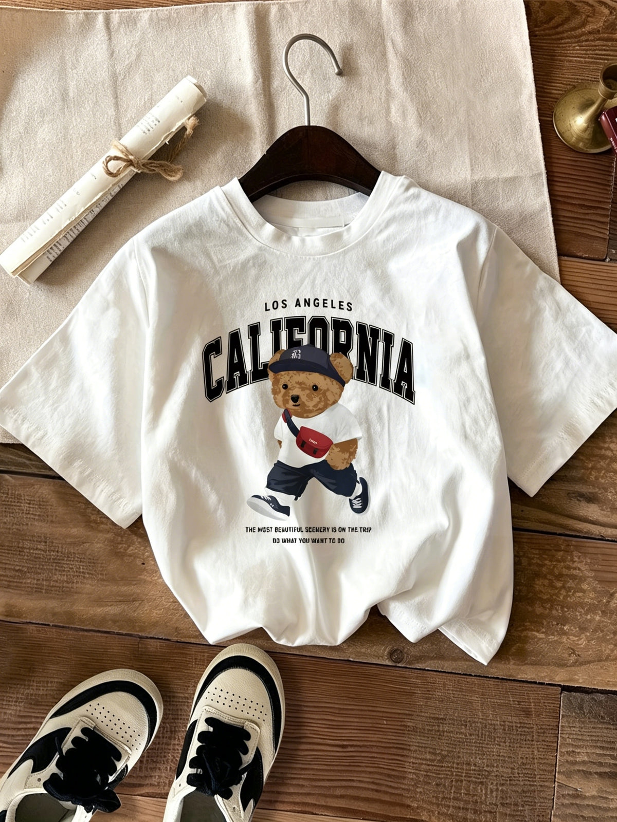 Women'S California Bear Graphic T-Shirt - Los Angeles Sports Design, Short Sleeve Crew Neck, Lightweight Polyester, Spring/Summer Casual Wear, Sporty Top | California Bear Print | Polyester Fabric - White