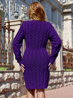 Women's Autumn/Winter Style Elegant Solid Color Versatile Sweater Dress - Purple