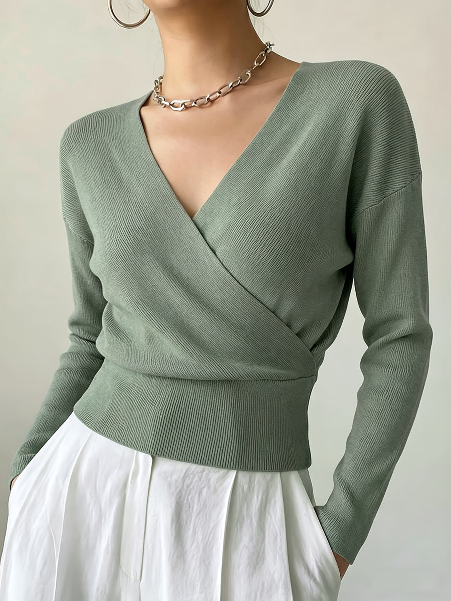 Women'S New Arrivals INS Autumn/Winter Cross-Collar Pullover, Elegant Versatile Loose Fit Machine Washable Long-Sleeve Knitwear - Gray Green