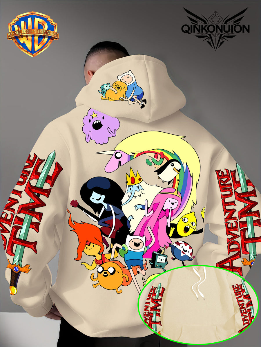 Warner Official Men's Hooded Sweatshirt, Adventure Treasure Colorful All Party Carnival Gathering Print Design, Machine Washable, Warm and Casual for Autumn and Winter, Daily Drawstring Hooded Sweatshirt, Multifunctional Sports and Leisure Loose Fit - Apricot