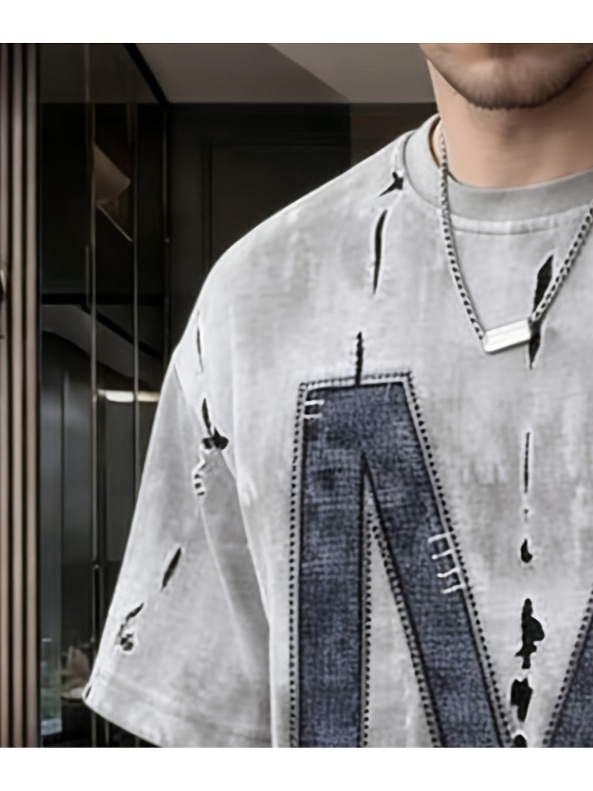 Men's Vintage American Oversized T-Shirt with M Letter Print - Loose Fit Crew Neck Short Sleeve Summer Casual Streetwear Top, Suitable for Casual Attire & Layering, Machine Washable Non- Shirt - Mixed colors