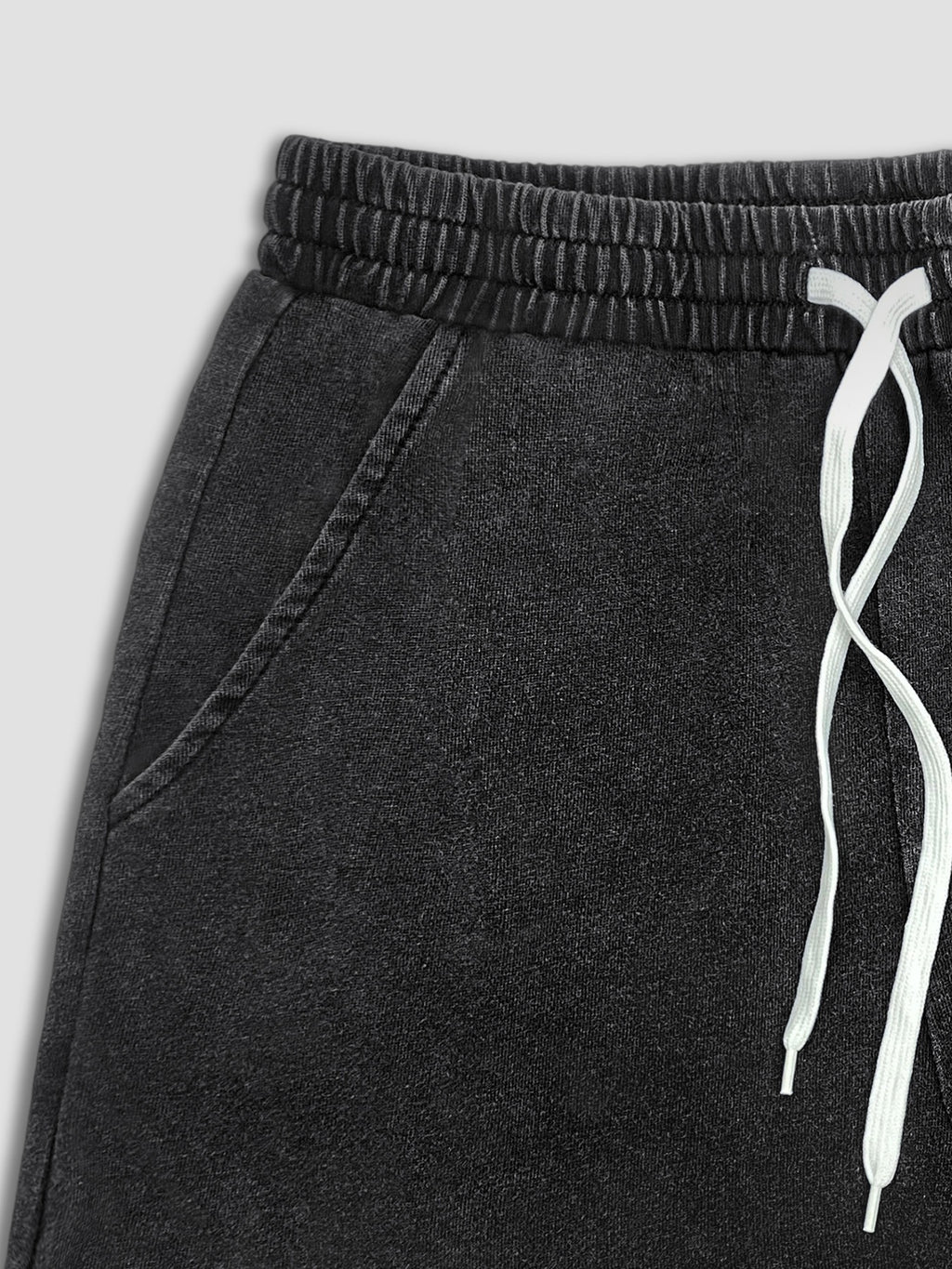 Solid Color Fermented Soft Waxy Fabric Ladies Casual Drawstring Pocket Shorts - Deep Grey