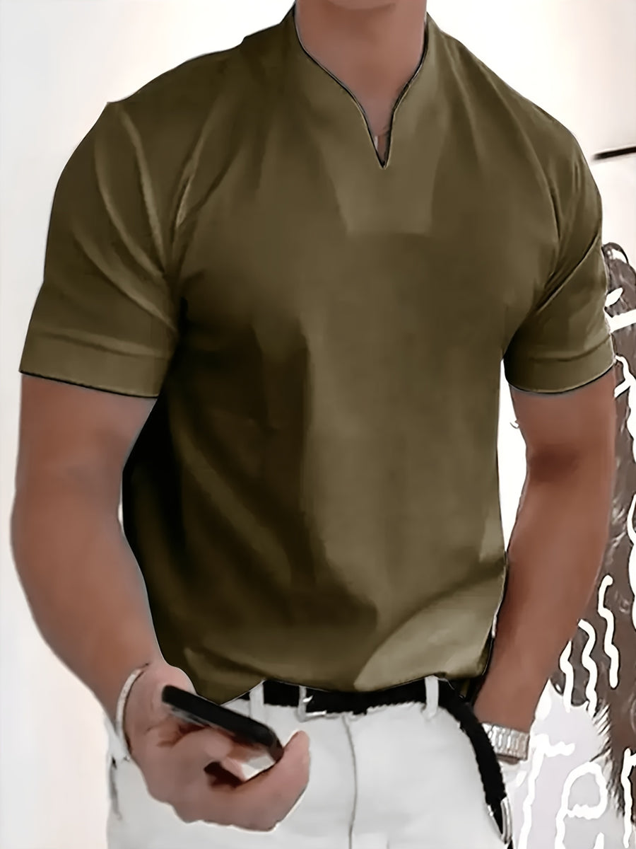 A 2026 New Style Men'S Summer Casual Sports V-Neck T-Shirt, Featuring a Street Fashion V-Neck Design, a Lightweight And Breathable Training Shirt for Exercise And Fitness, Suitable As a Base Layer for Daily Wear - Military Green