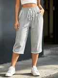 Women'S Capri Pants, Retro Color-Block Striped Wide-Leg Mid-Length Trousers, Loose Straight Casual Outerwear Sweatpants, Casual All-Match Women'S Pants, Daily Casual Outing Wear, Home Fitness - Space Gray