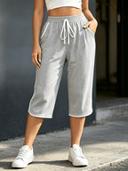 Women'S Capri Pants, Retro Color-Block Striped Wide-Leg Mid-Length Trousers, Loose Straight Casual Outerwear Sweatpants, Casual All-Match Women'S Pants, Daily Casual Outing Wear, Home Fitness - Space Gray
