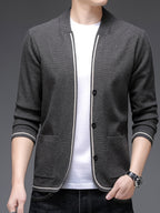 Spring/Autumn Men'S V-Neck Sweater, Business Style Office Wear Slimming Versatile Top, Knit - Grey