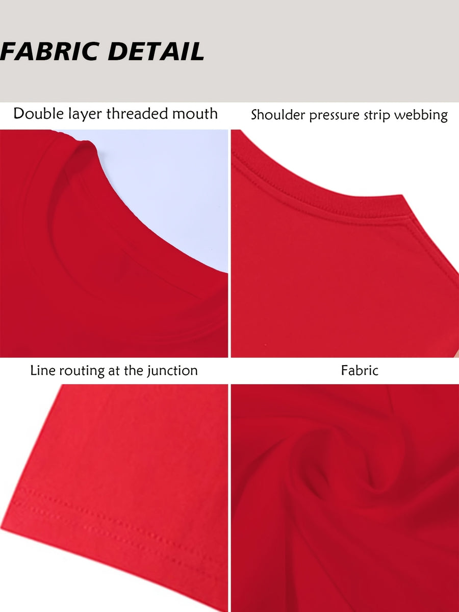 100% Women'S Round Neck Casual Summer Top, Breathable Spring/Summer/Fall T-Shirt (Machine Washable), Suitable for Casual Outfits, Women'S Pure Short Sleeve T-Shirt, Women'S Round Neck Top - Red