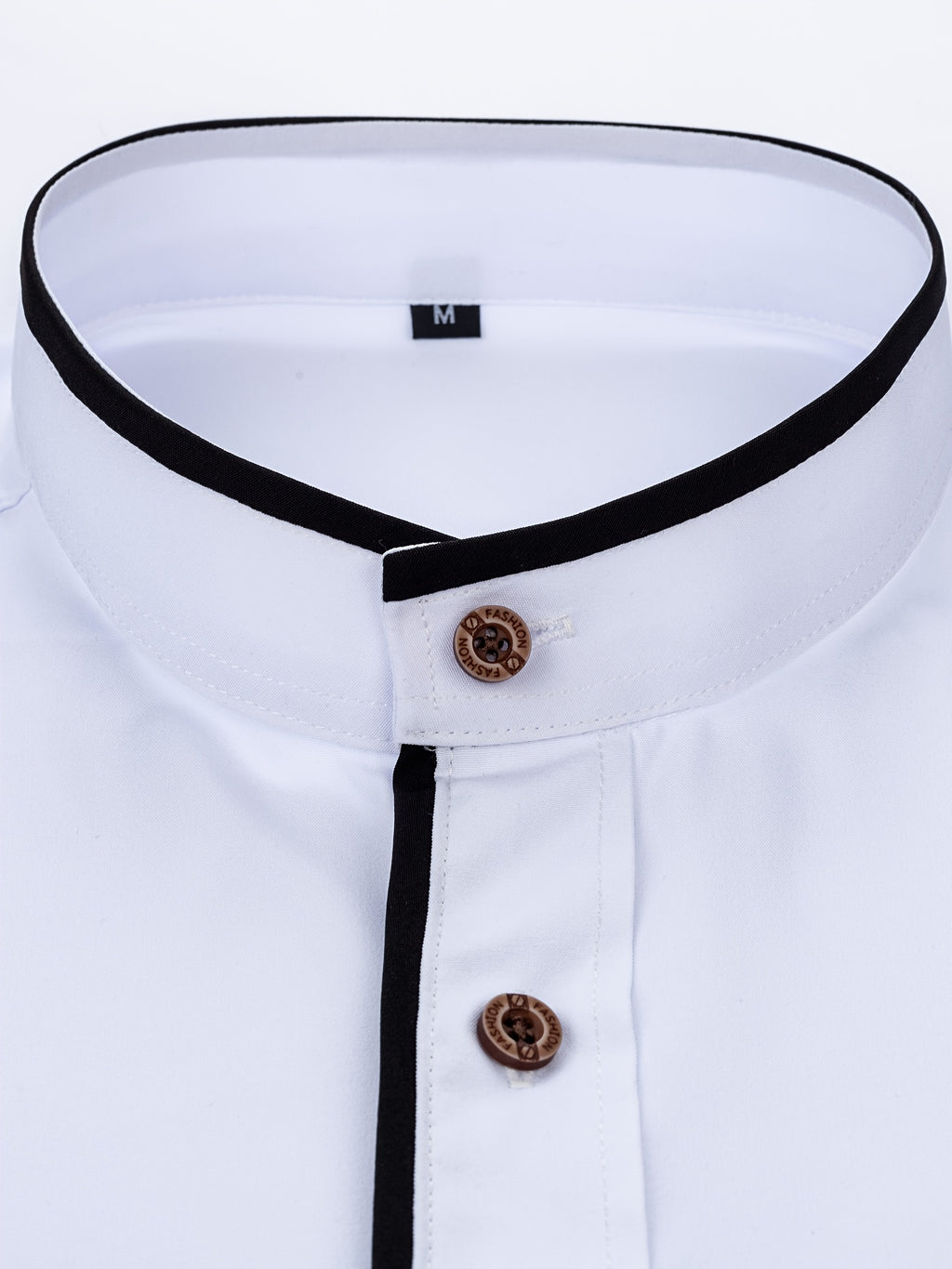 Men'S Short-Sleeved Shirt, Henley Collar/Stand-Up Collar Design, Placket Splicing Contrast Color Design - White