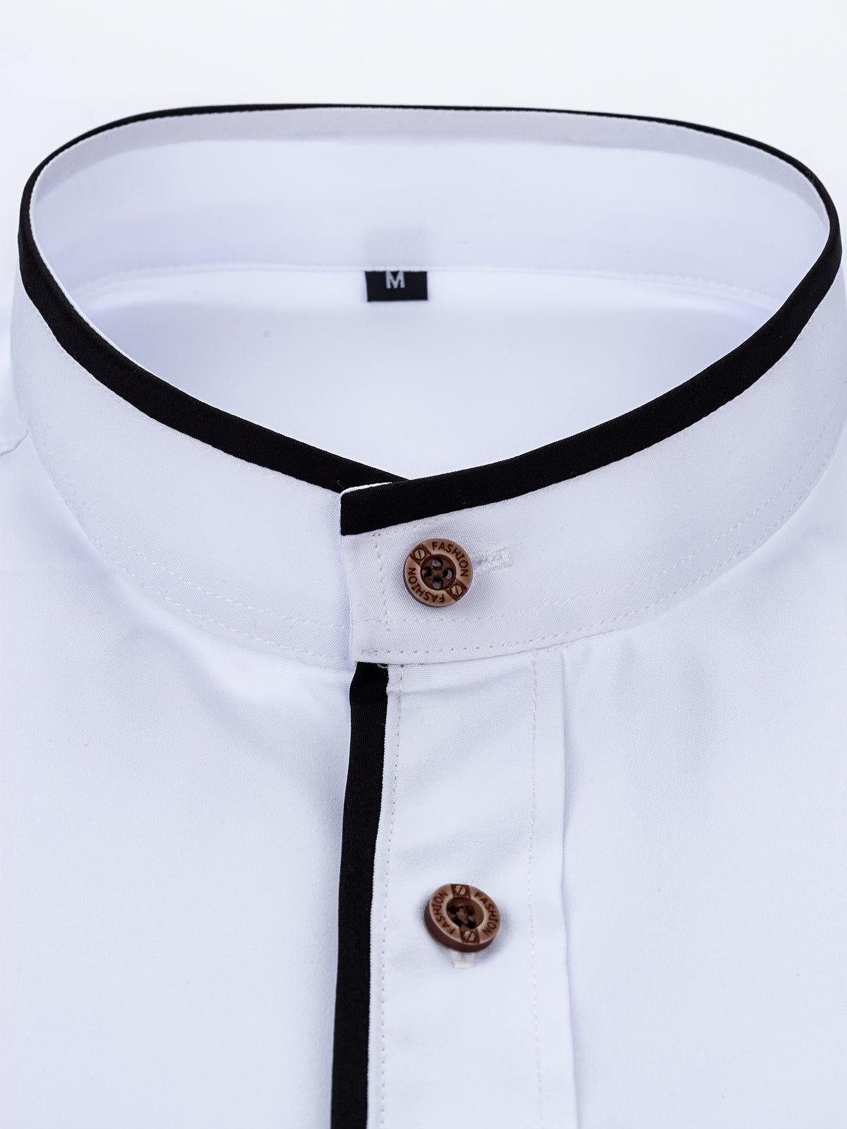 Men'S Short-Sleeved Shirt, Henley Collar/Stand-Up Collar Design, Placket Splicing Contrast Color Design - White