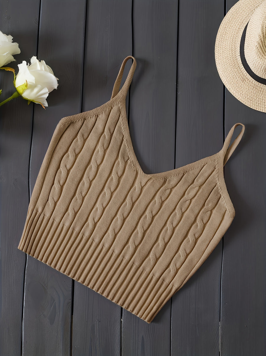 Women'S Stretchy Tank Top - V-Neck Sleeveless Casual Vest with Ribbed Texture, Beige, Versatile for Layering or Standalone Outfits, Allseason Apparel | Vneck Design | Construction, Ladies Tank Tops - Khaki