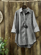 Women'S Spring Summer Casual Retro Commuter Long Sleeve Plaid Shirt - Black