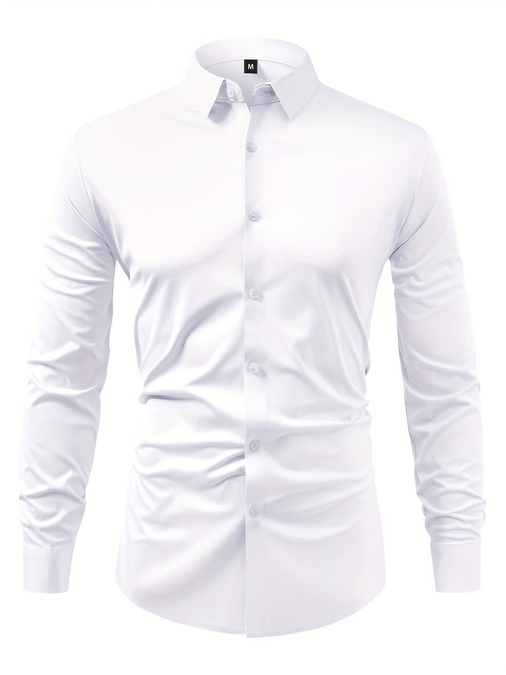 2pcs Set of Seamless Pressure Adhesive High-Elasticity Non-Iron Men'S Dress Shirt Long Sleeve Business Casual Formal Top, Material 88% Polyester 12% Spandex, Fabric Weight 160G, Casual - Black+White