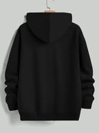 Retro Minimalist Cursive Small Print Men'S Hooded Sweatshirt Kangaroo Pocket Drawstring Hoodie Versatile Trendy Top - Black