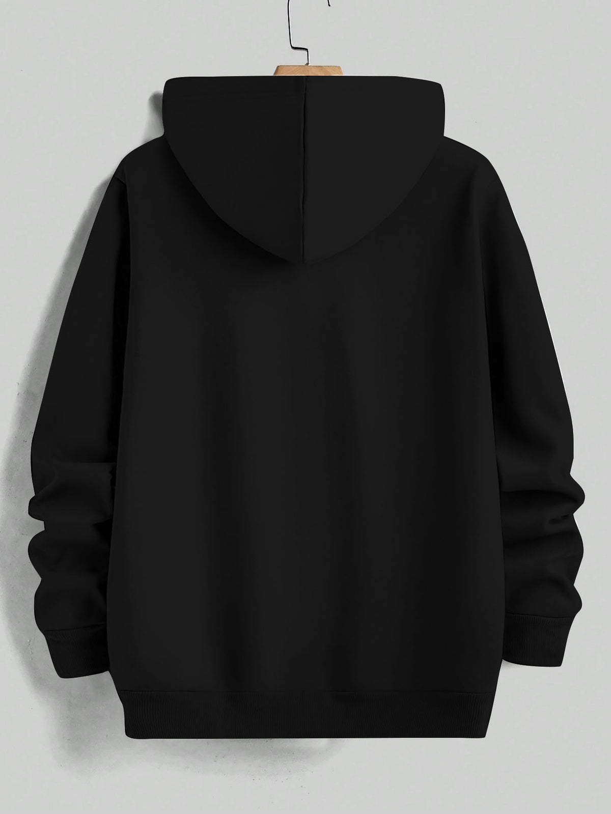 Retro Minimalist Cursive Small Print Men'S Hooded Sweatshirt Kangaroo Pocket Drawstring Hoodie Versatile Trendy Top - Black