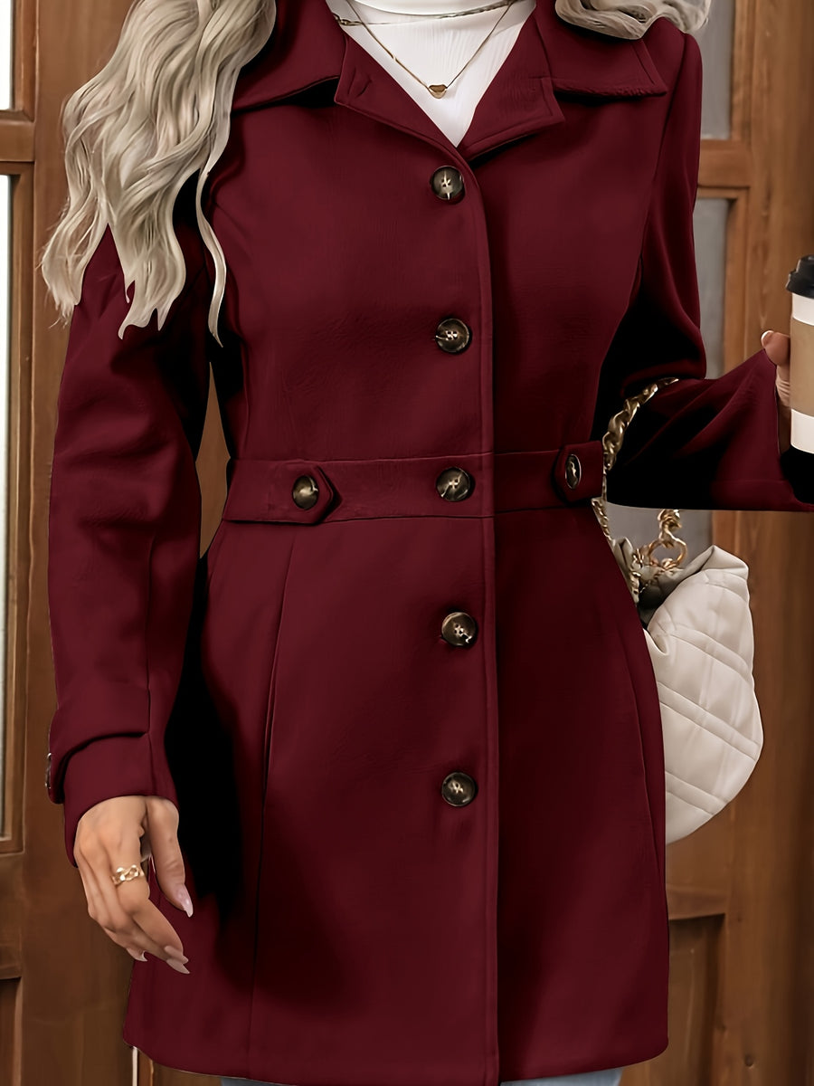 Fashion Women'S Elegant Tweed Coat Trendy Mid-Length Solid Color New Autumn Winter Coat - Burgundy