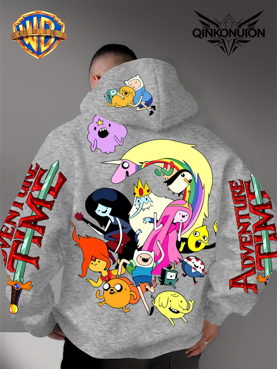 Warner Official Men's Hooded Sweatshirt, Adventure Treasure Colorful All Party Carnival Gathering Print Design, Machine Washable, Warm and Casual for Autumn and Winter, Daily Drawstring Hooded Sweatshirt, Multifunctional Sports and Leisure Loose Fit - Light Grey