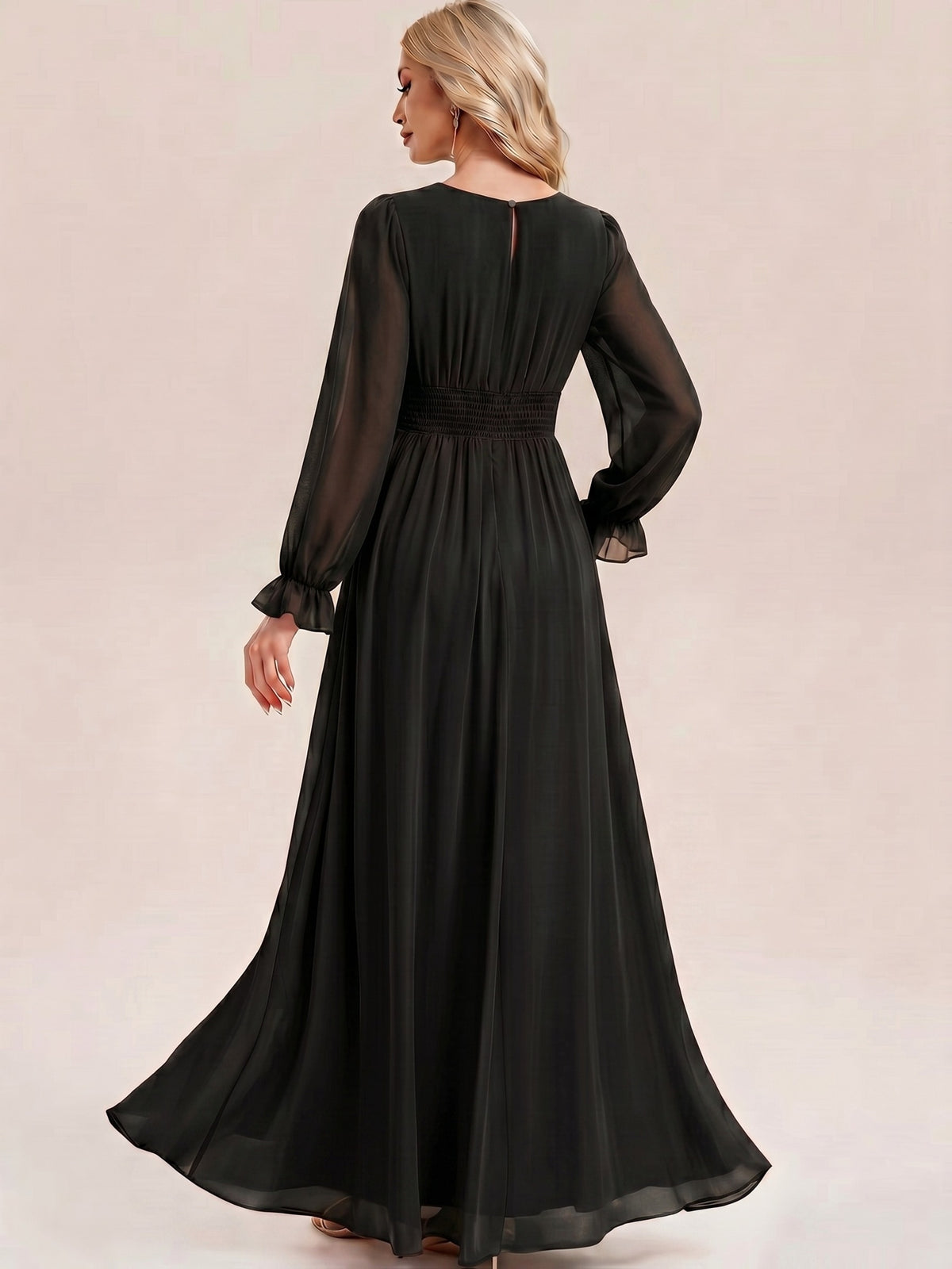 Fashionable Elegant Party Dress, Bridesmaid Dress, Sequined Ruffled Waist, Graceful And Elegant, Suitable for Weddings, Holidays, Afternoon Tea, Valentine'S Day, Wedding Parties - Black