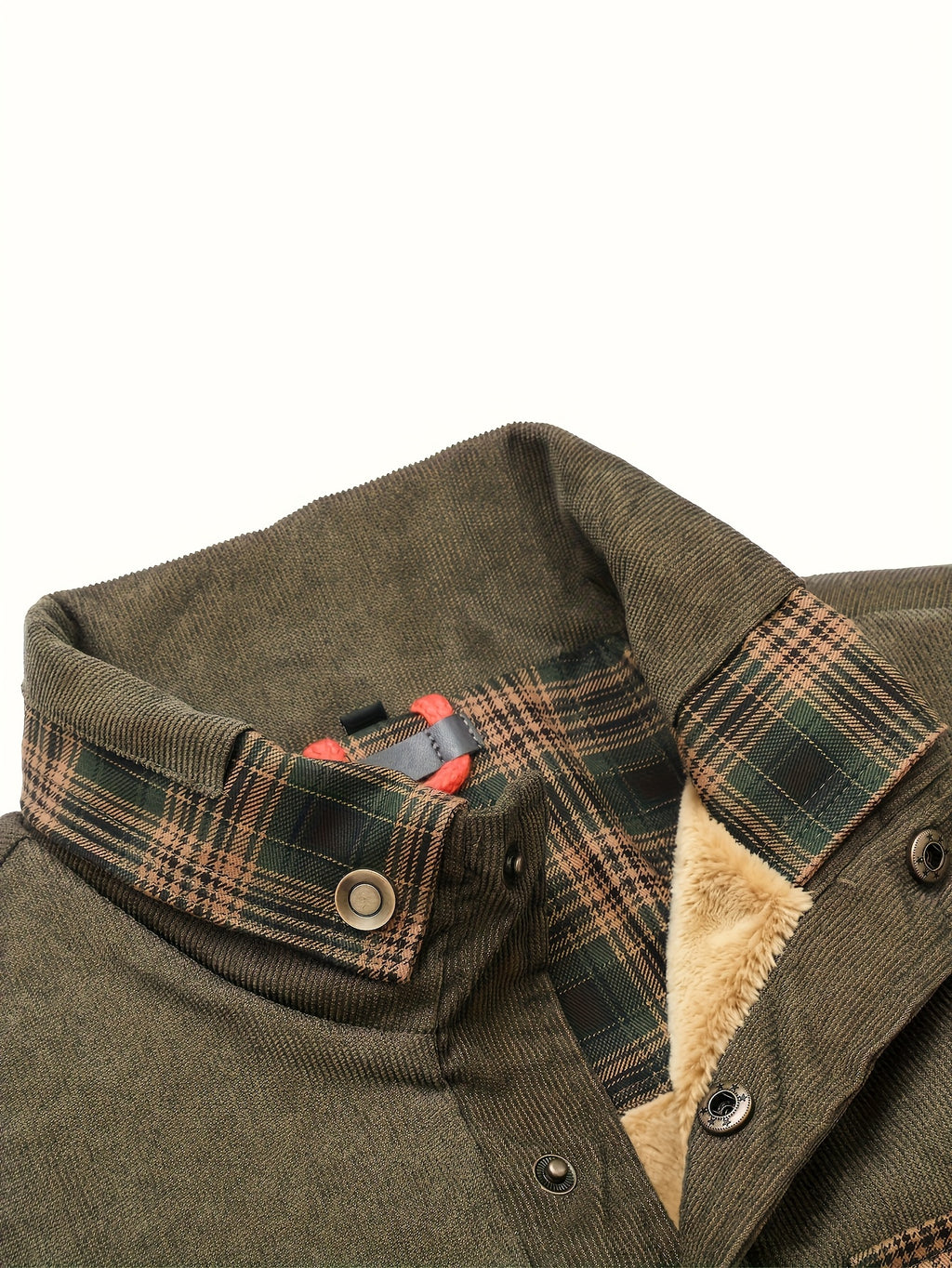 Men'S Casual Warm Fleece Lined Shirt Jacket, Chic Retro Plaid Long Sleeve Shirt for Fall Winter, Vintage, Regular Fit, Lapel, Daily - fern green