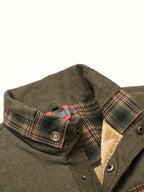 Men'S Casual Warm Fleece Lined Shirt Jacket, Chic Retro Plaid Long Sleeve Shirt for Fall Winter, Vintage, Regular Fit, Lapel, Daily - fern green