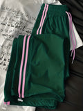 New Cross-Border Fashion Casual Women's Long Pants with Double Stripes, Drawstring Waist, Cuffed Hem, and Side Pockets - ZLLZ - Dark Green