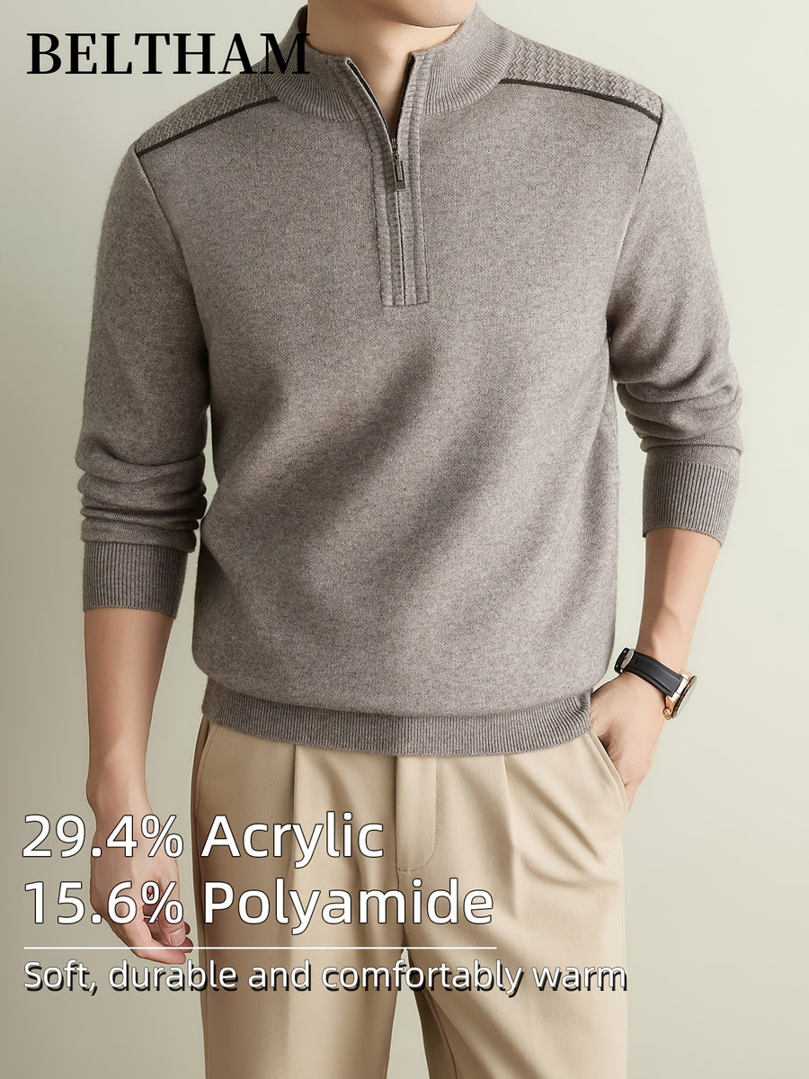 Autumn Winter Men'S Long Sleeve Pullover Knit Sweater, Ideal Gift for Father And Husband, Mock Neck Zipper Design, Warm Soft Comfortable Knitted Jumper, Elegant Fashion Top for Daily Casual Sports Fishing Camping Outdoor Wear - Camel