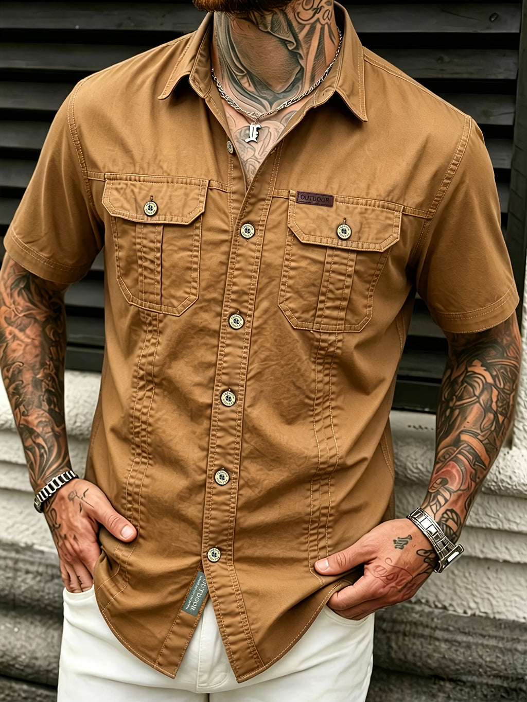 Men'S Summer Cool Shirt Top - Casual, Versatile, Sweat-Absorbent And Quick-Dry Short Sleeve Shirt. Fashionable And Trendy Men'S Clothing. Suitable for Daily Workwear, Outings, Shopping, Vacations, And Leisure Activities - ginger-colored