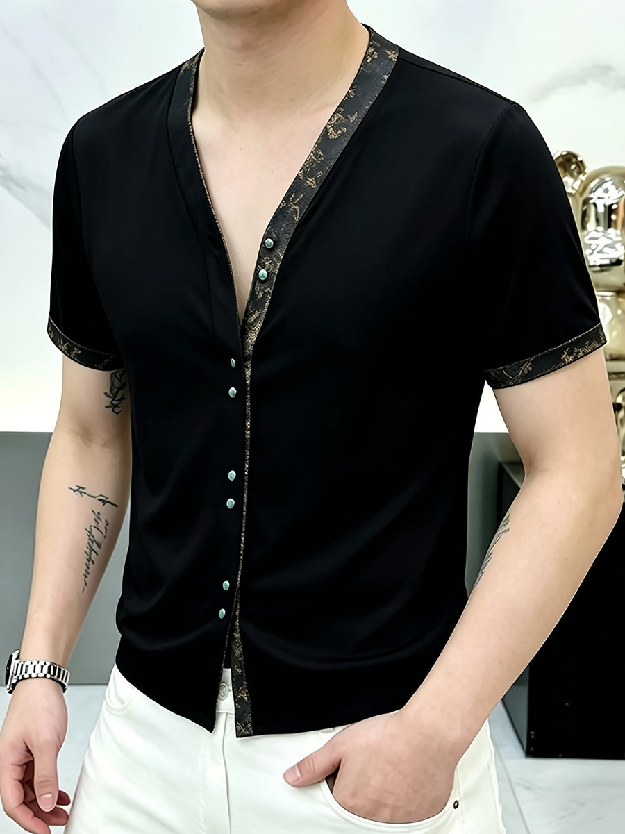 Men'S Chinese Style Shirt, Men'S Designer Style Blouse, Summer Short Sleeve Cardigan - 10309 Hui - 29120