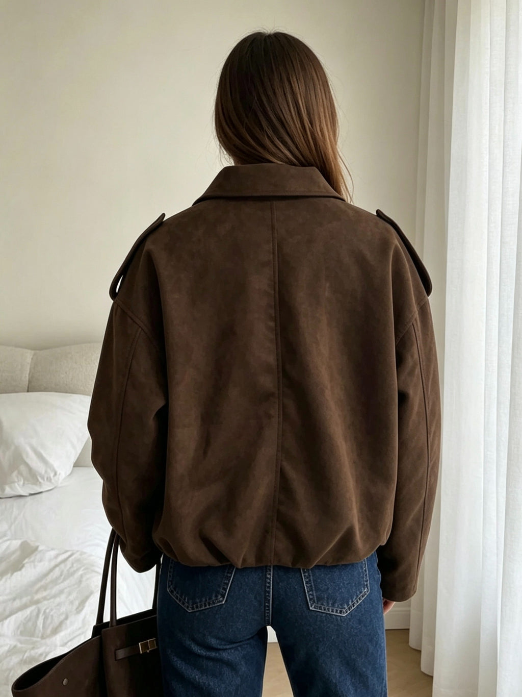 Women'S Spring Autumn New Melange Solid Color Atmospheric Long Sleeve Coat Fashion Versatile Lazy Style Jacket - Dark Brown