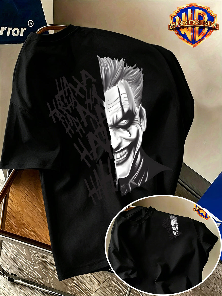Men'S 100% Short Sleeve T-Shirt, American Trendy Character Print Top, Complete Black And White Comic Figure Scene with Distressed Graffiti Letters, Eye-Catching Visual Effect, Suitable for Various Casual Occasions, Relaxed Fit, And Fade-Resistant - Black