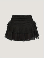 Lace Patchwork Mesh Half Skirt - Black