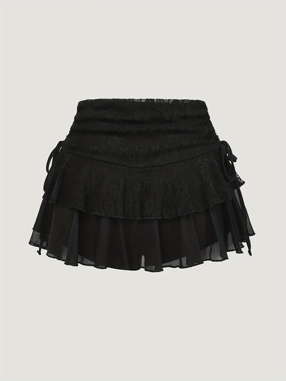 Lace Patchwork Mesh Half Skirt - Black