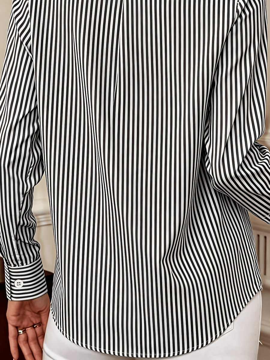 Women's Four-Season Striped Commuter Elegant Shirt - Black