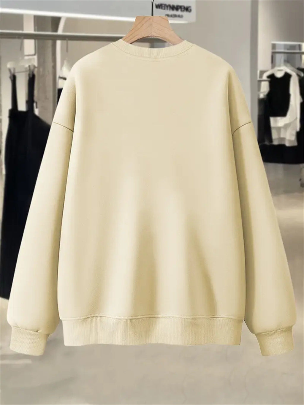 Plus Size, Extended Apparel: Women's Spring/Autumn/Winter Cross-Border European & American Plus-Size Simple Graphic Print Sweatshirt, Casual Crew Neck Sweatshirt, Women's Plus-Size Sweatshirt - Apricot