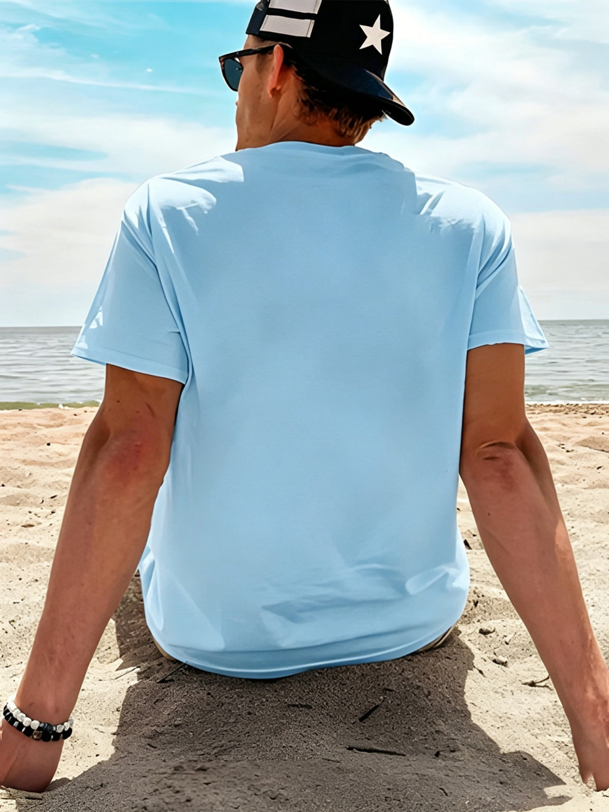 Pixel Art Style Coffee Time Men's Pure Cotton T-Shirt, "CO:FF:EE TIME" Letter Print, Features a Simple Everyday Vibe, Breathable and Skin-Friendly for No Sweaty Feel, High Elasticity with No Deformation, Versatile Crew Neck Fit for a Slimming Look - Light Blue
